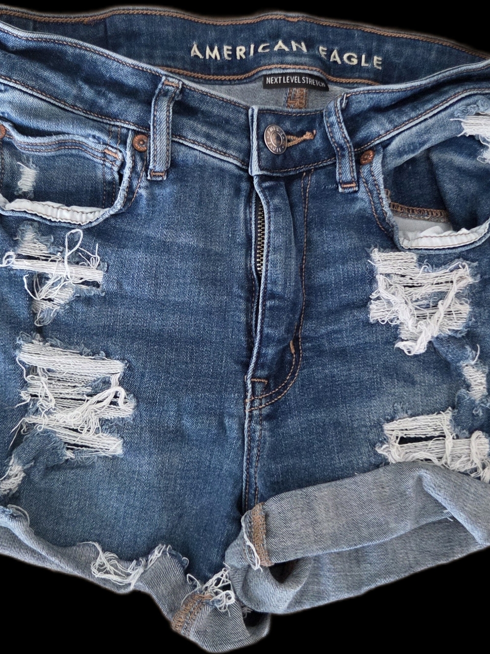 American Eagle Blue Distressed High-Rise Jean Shorts